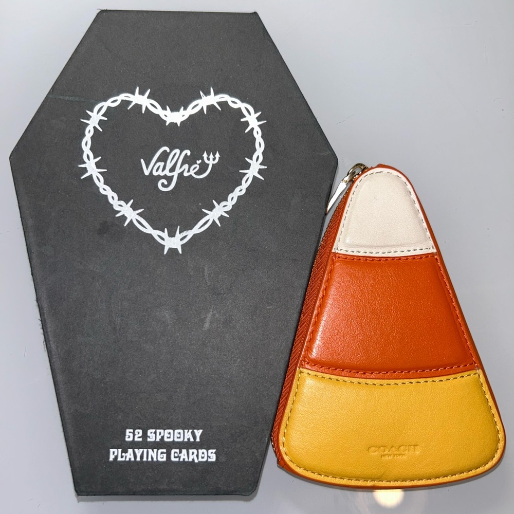 Coach Colorblock Leather Mini Coin Pouch in Yellow, Orange, Cream
